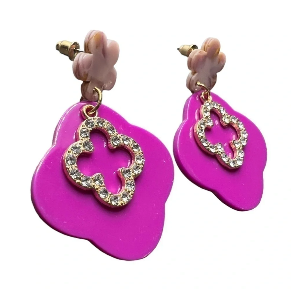 Flower & Clover Violet Fashion Rhinestone Dangle Post Earnings